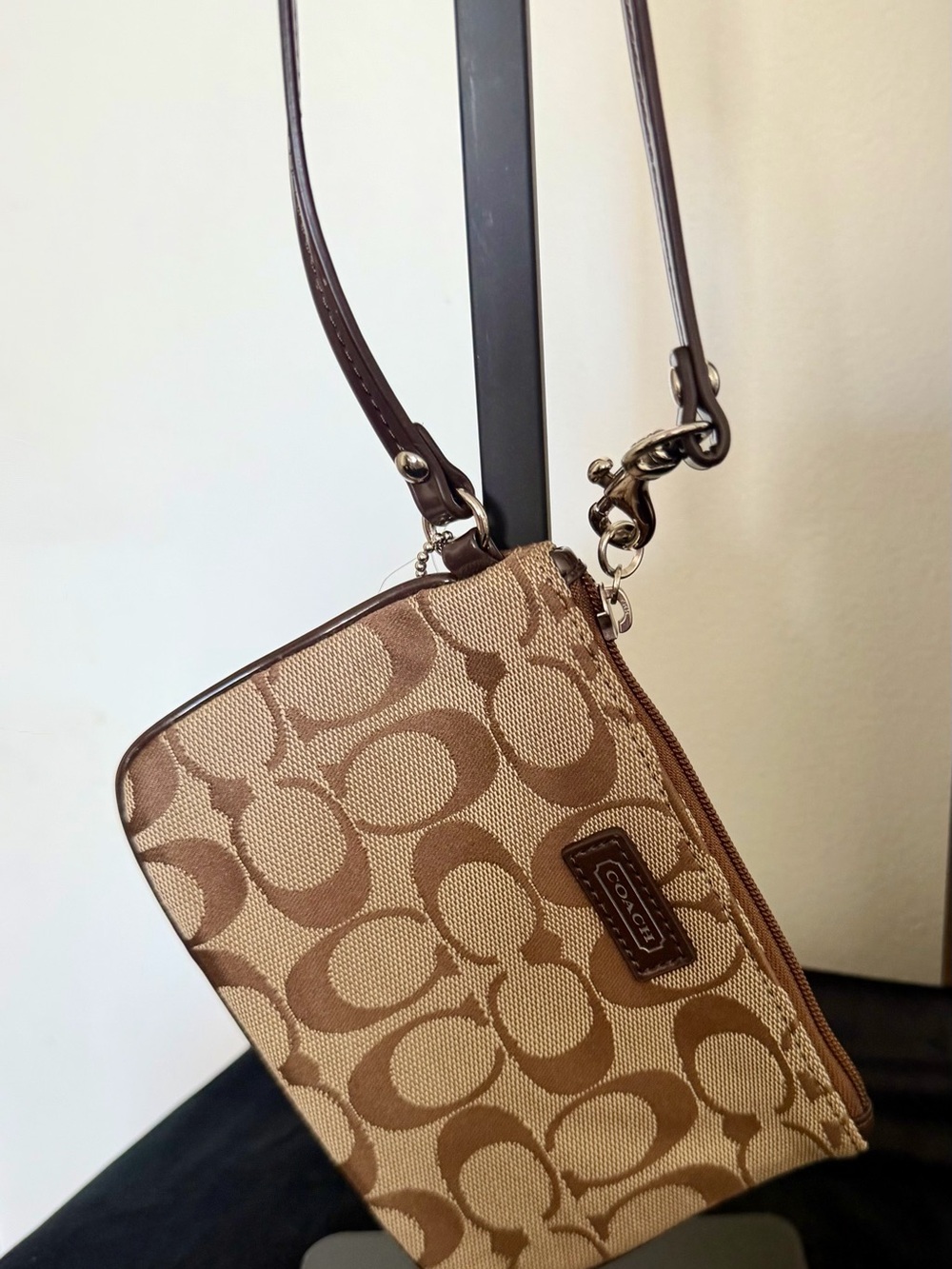 Coach Brown/Tan Signature Canvas Crossbody Wristlet